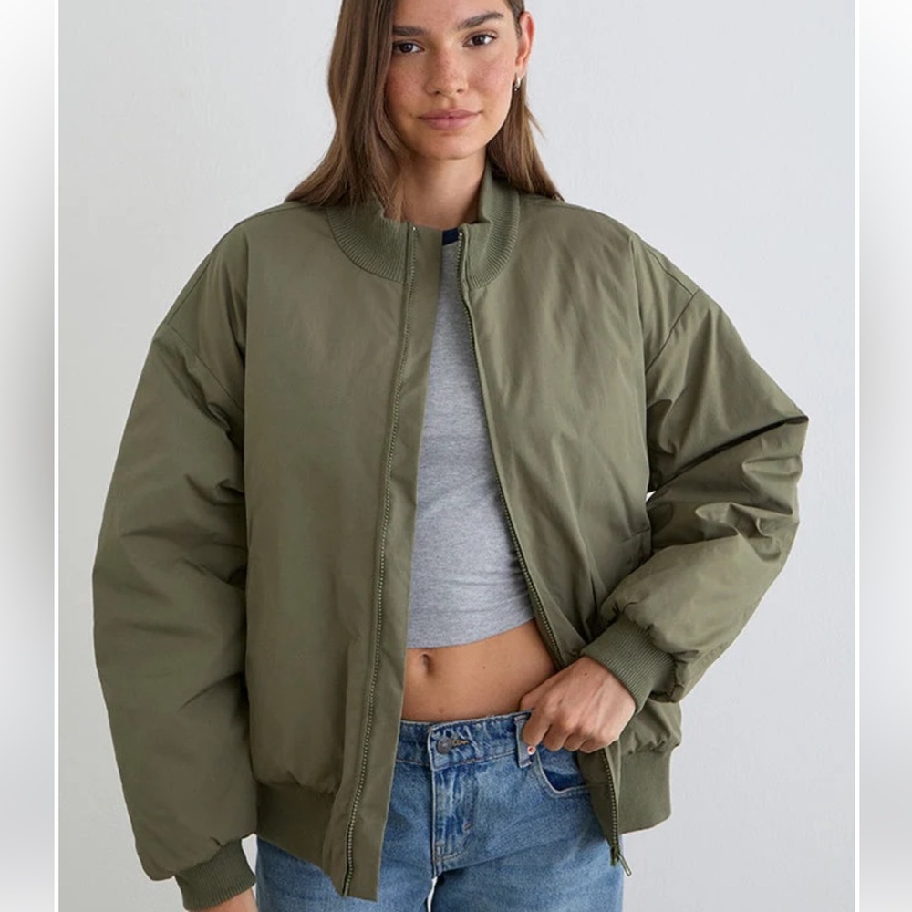 Motel rocks Najora Puffy Bomber Jacket In Dark Sage